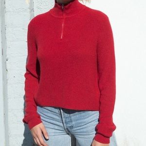 Brandy Melville Casey Red Knit Quarter Zip